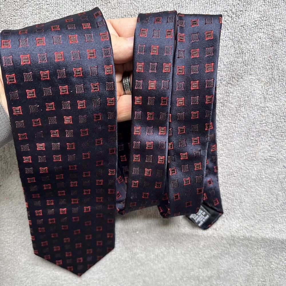 BOSS‎ Hugo Boss Silk Neck Tie Black Red Geometric Squares